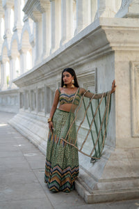 TCR Green Mirror Work Lehenga Set with Sweetheart Blouse!