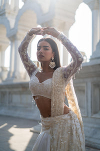 Ivory Draped Panel Silk Lehenga with Attached Pallu!