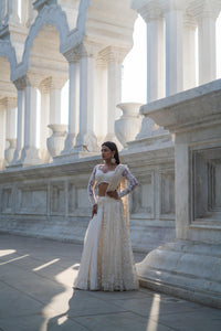 Ivory Draped Panel Silk Lehenga with Attached Pallu!