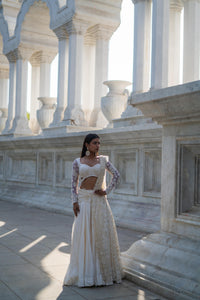 Ivory Draped Panel Silk Lehenga with Attached Pallu!