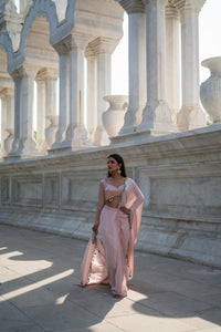 Blush Pink Saree with Scalloped Sweetheart Blouse & Tassel Detailing!