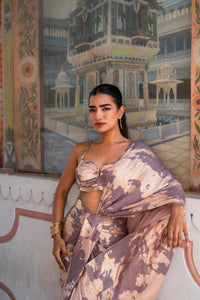 Blush & Mauve Abstract Print Draped Saree with Bustier Blouse!