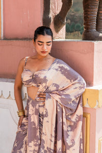 Blush & Mauve Abstract Print Draped Saree with Bustier Blouse!