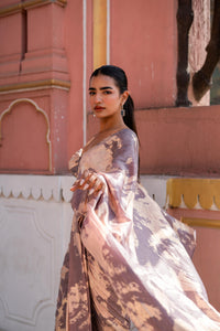Blush & Mauve Abstract Print Draped Saree with Bustier Blouse!