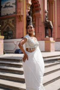 Ivory Draped Saree with Embellished Blouse!