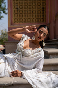 Ivory Draped Saree with Embellished Blouse!