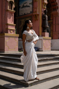 Ivory Draped Saree with Embellished Blouse!