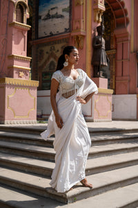 Ivory Draped Saree with Embellished Blouse!