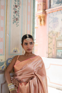 Peach-Gold Banarasi Silk Saree!