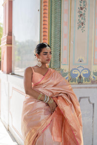 Peach-Gold Banarasi Silk Saree!