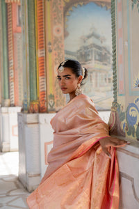 Peach-Gold Banarasi Silk Saree!