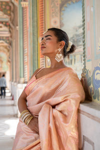 Peach-Gold Banarasi Silk Saree!