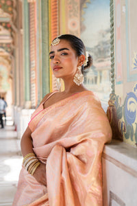 Peach-Gold Banarasi Silk Saree!