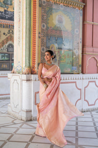 Blush Pink Banarasi Silk Saree with Gold Zari Detailing!