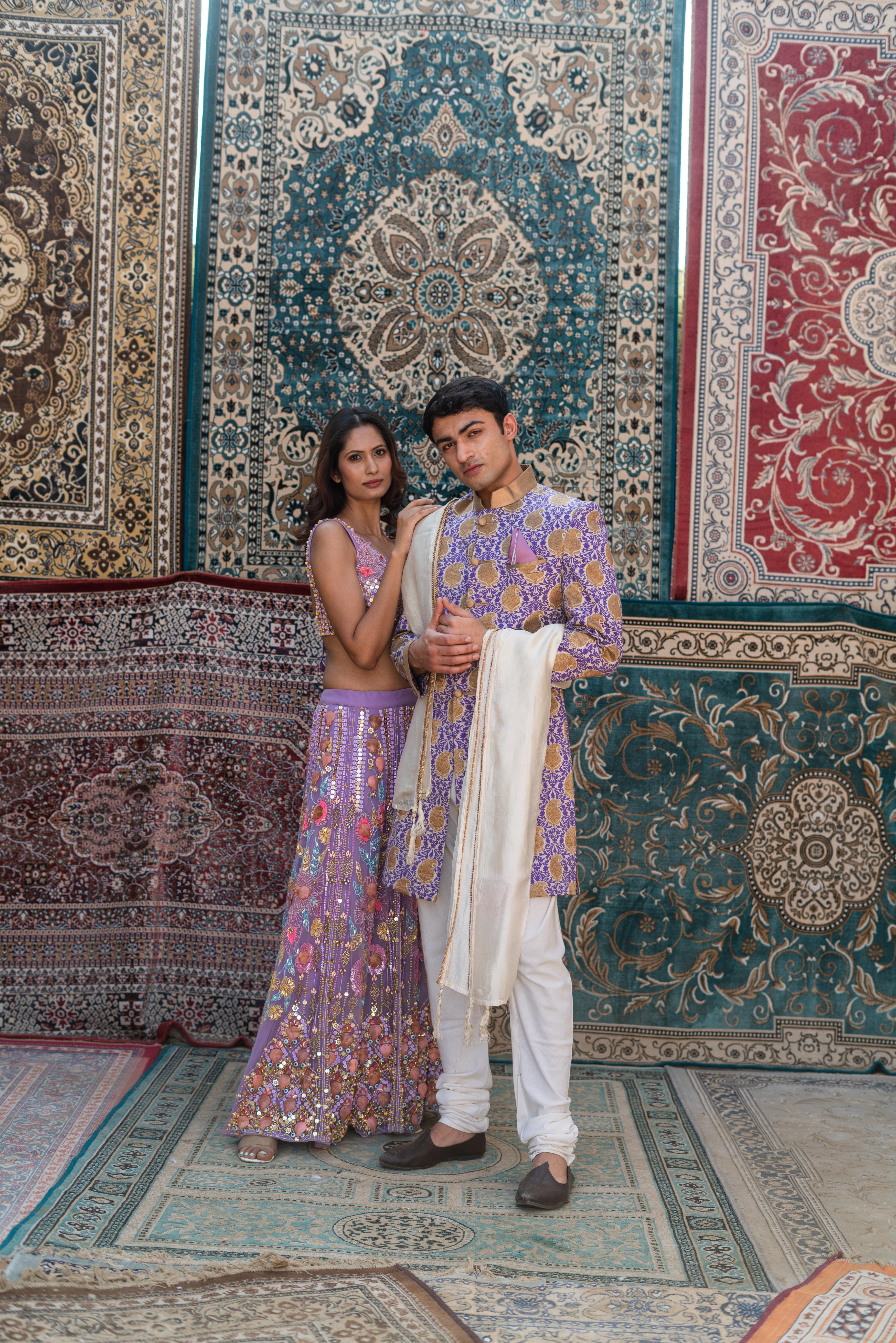 TCR Men Purple Shervani With Gold Embroidery !