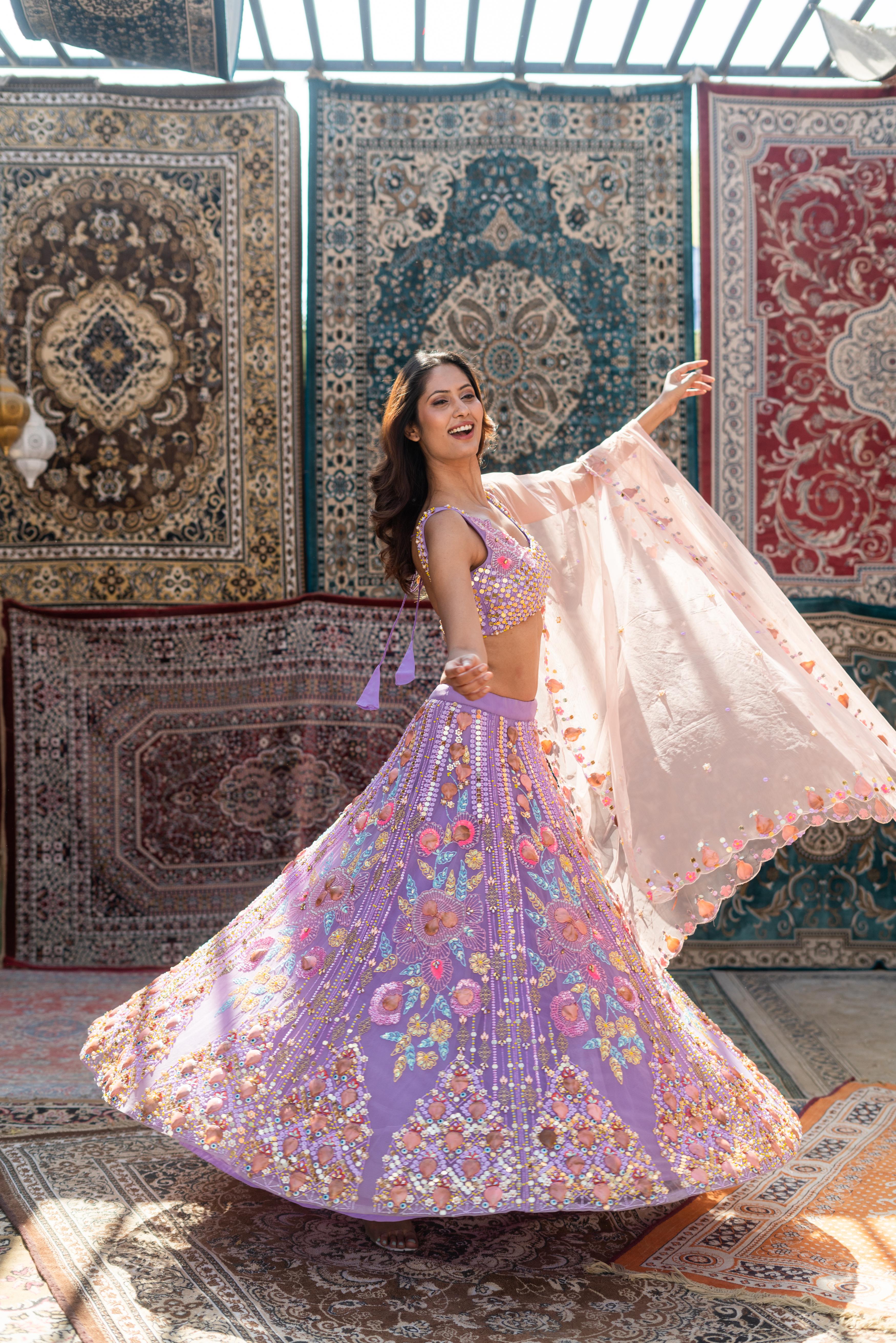 TCR Lavender Mirror Work Lehenga Set!