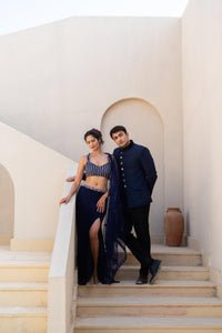 Midnight Blue Embellished Lehenga with Sheer Dupatta!