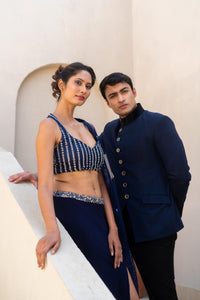 Midnight Blue Embellished Lehenga with Sheer Dupatta!
