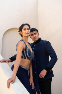 Midnight Blue Embellished Lehenga with Sheer Dupatta!