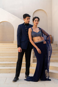 Midnight Blue Embellished Lehenga with Sheer Dupatta!