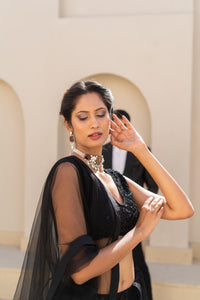 Black Sequin Embellished Lehenga Set with Sheer Dupatta