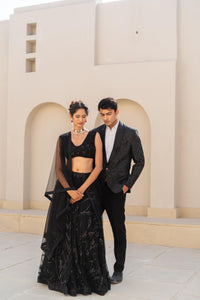 Black Sequin Embellished Lehenga Set with Sheer Dupatta