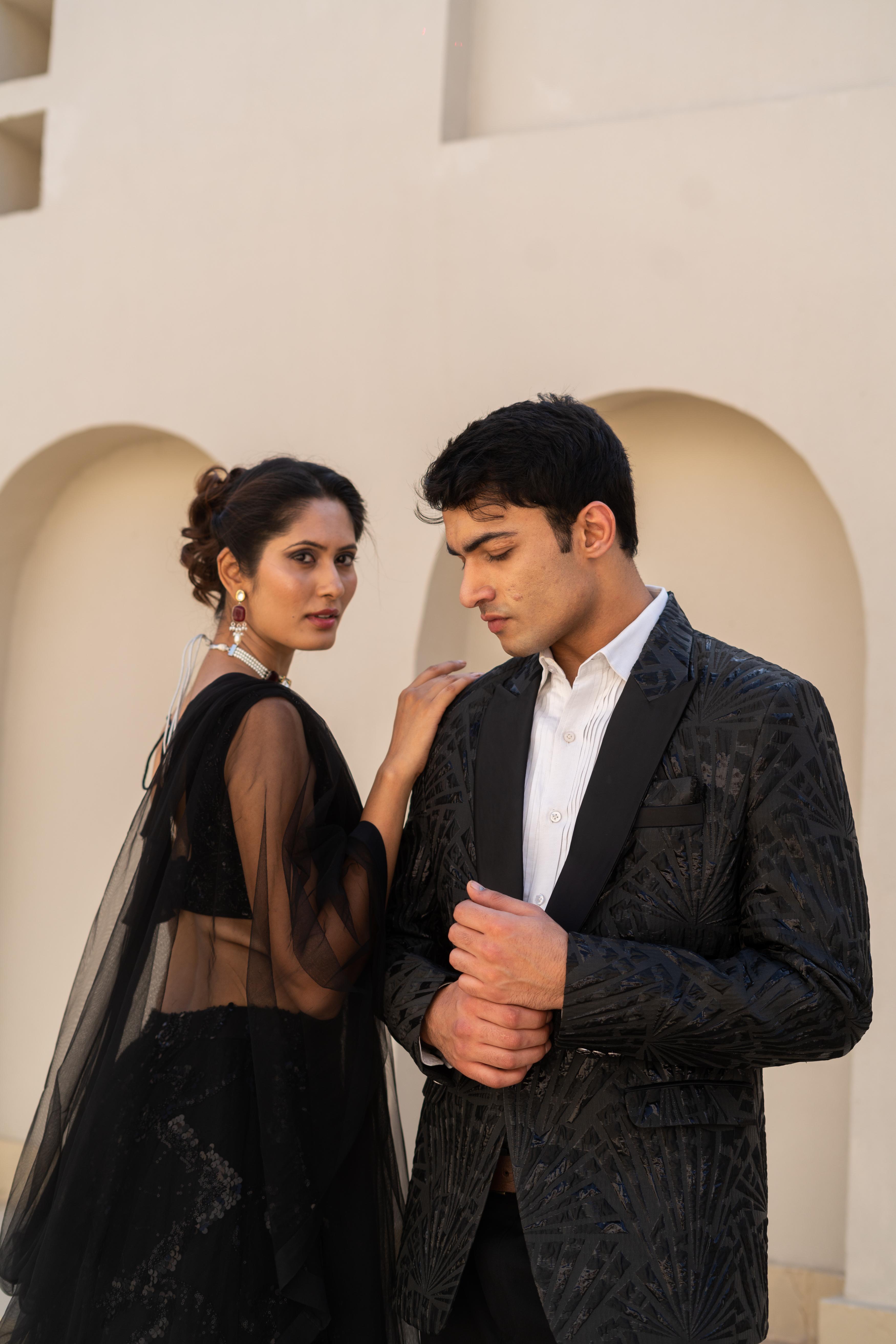 Black Sequin Embellished Lehenga Set with Sheer Dupatta