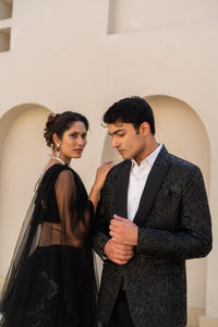 Black Sequin Embellished Lehenga Set with Sheer Dupatta
