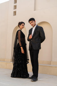 Black Sequin Embellished Lehenga Set with Sheer Dupatta