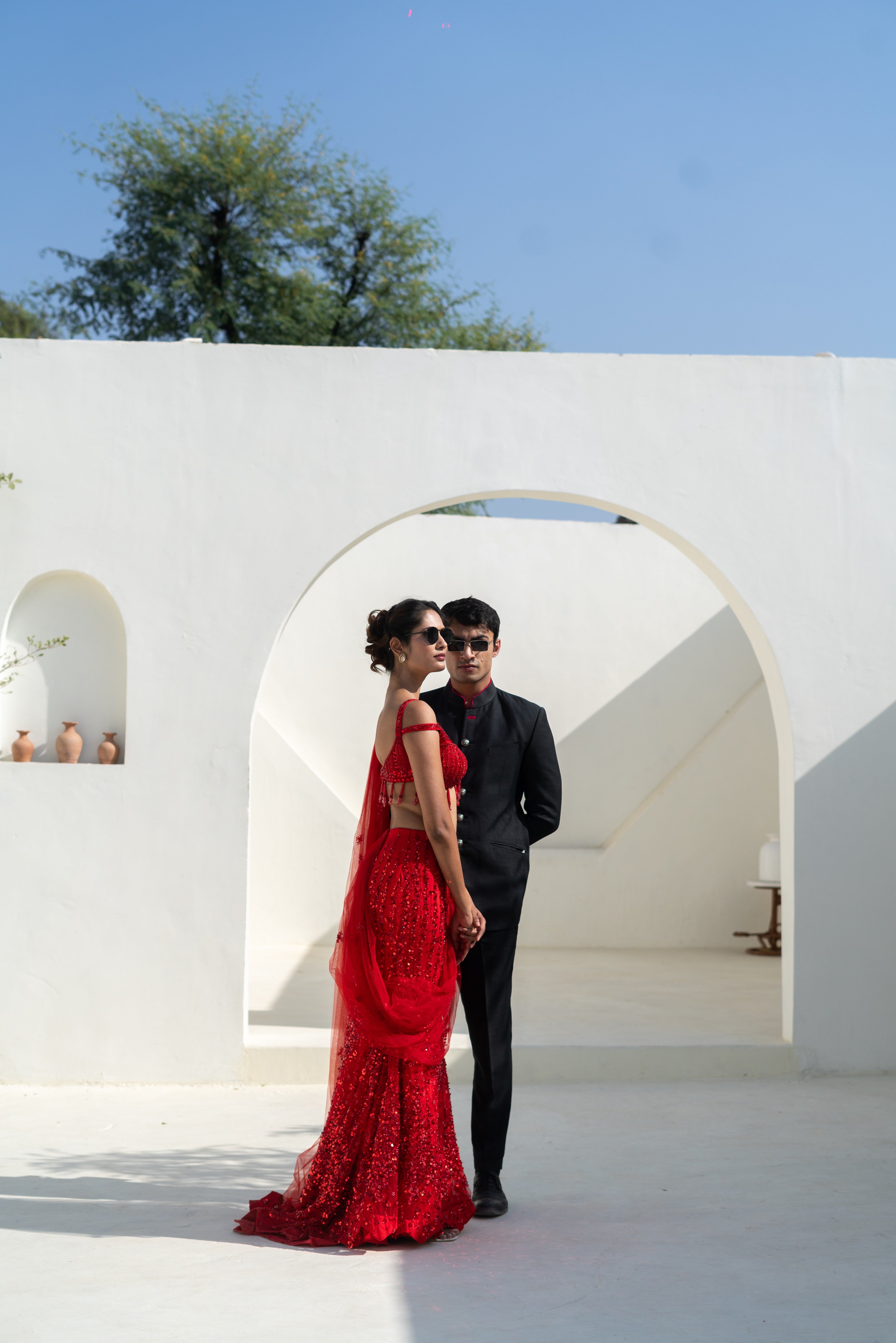 Black Bandhgala Suit with Contrast Red Detailing!