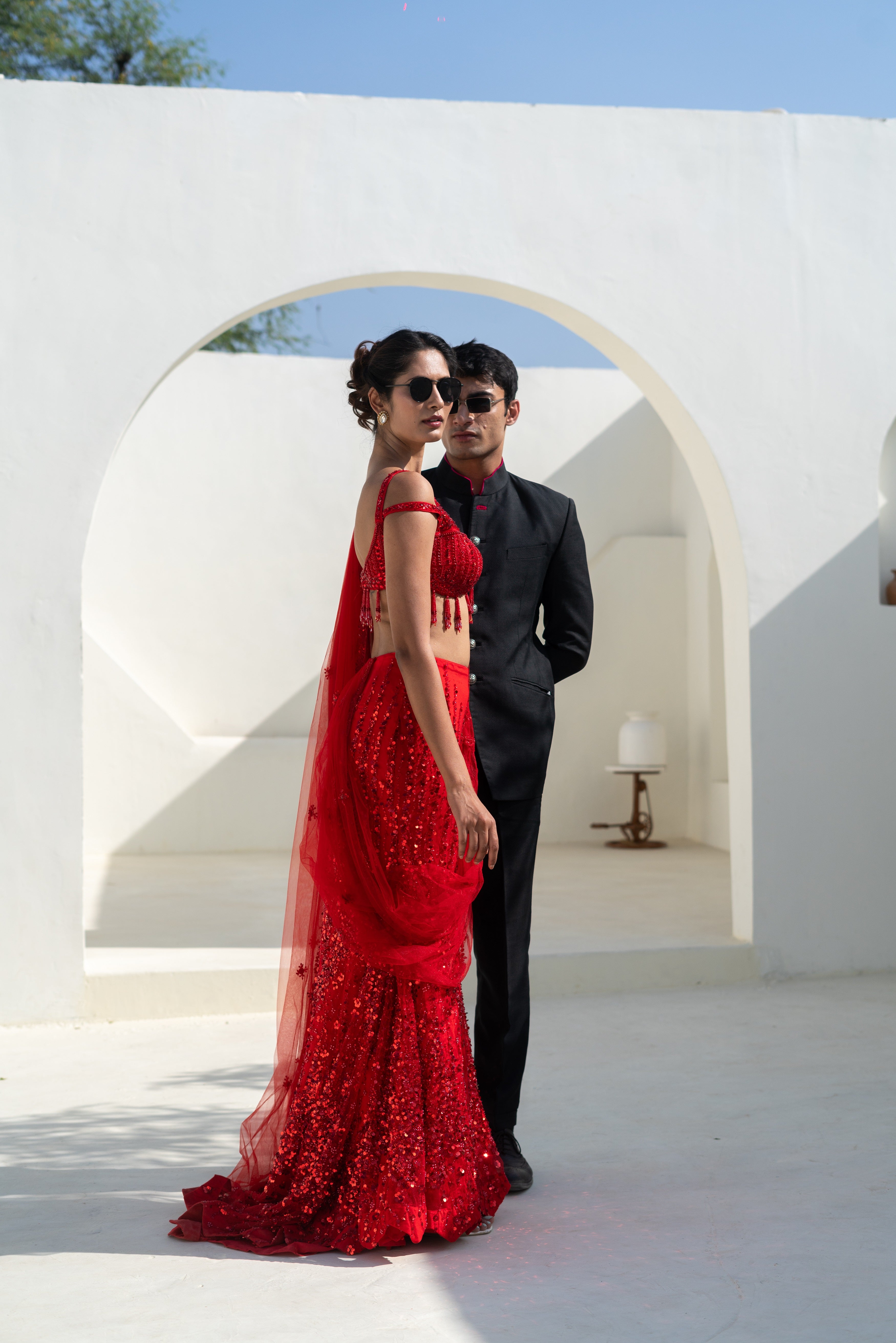 Black Bandhgala Suit with Contrast Red Detailing!