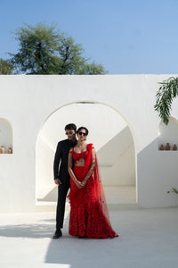 Black Bandhgala Suit with Contrast Red Detailing!