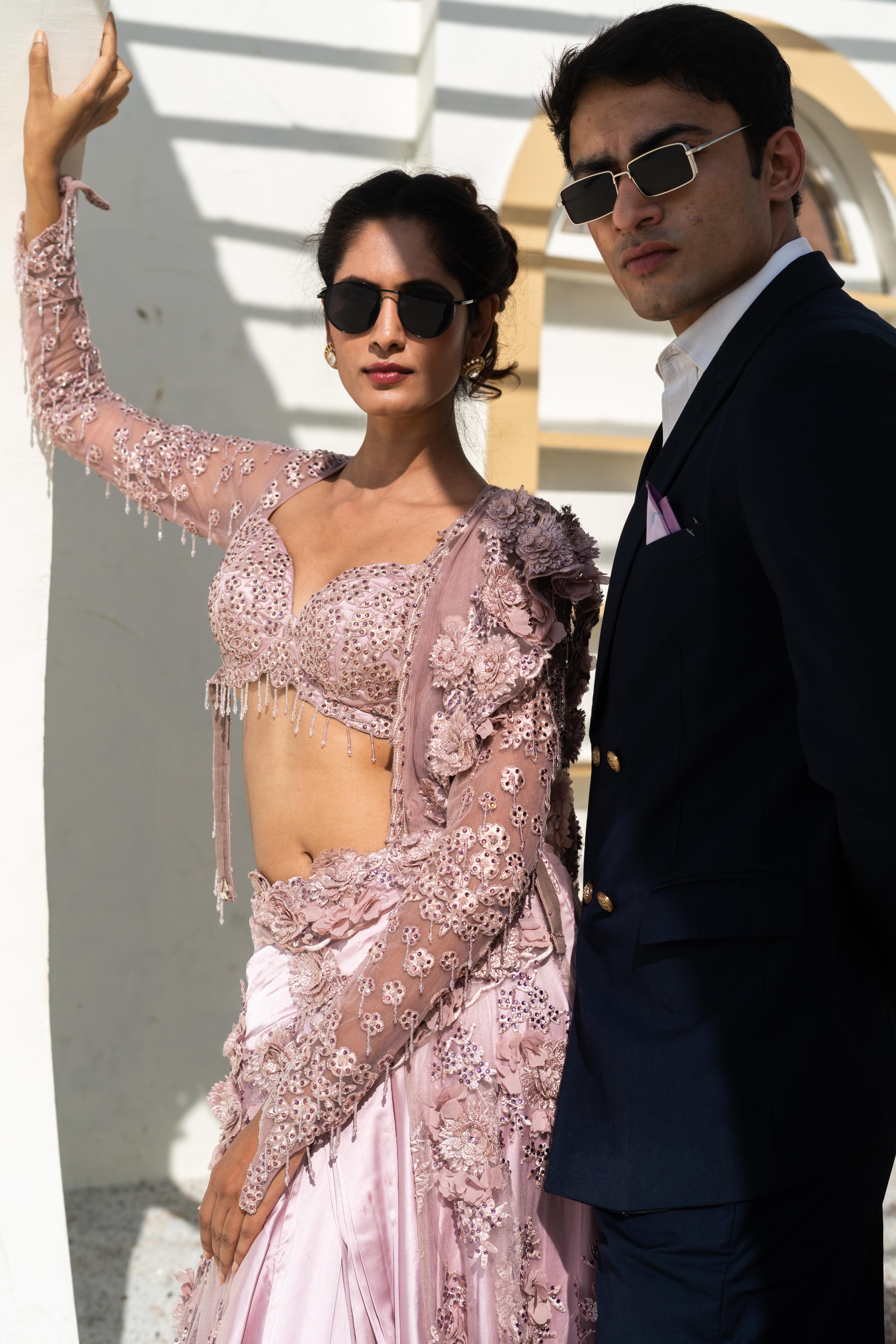 TCR Blush Pink Embellished Saree Gown!