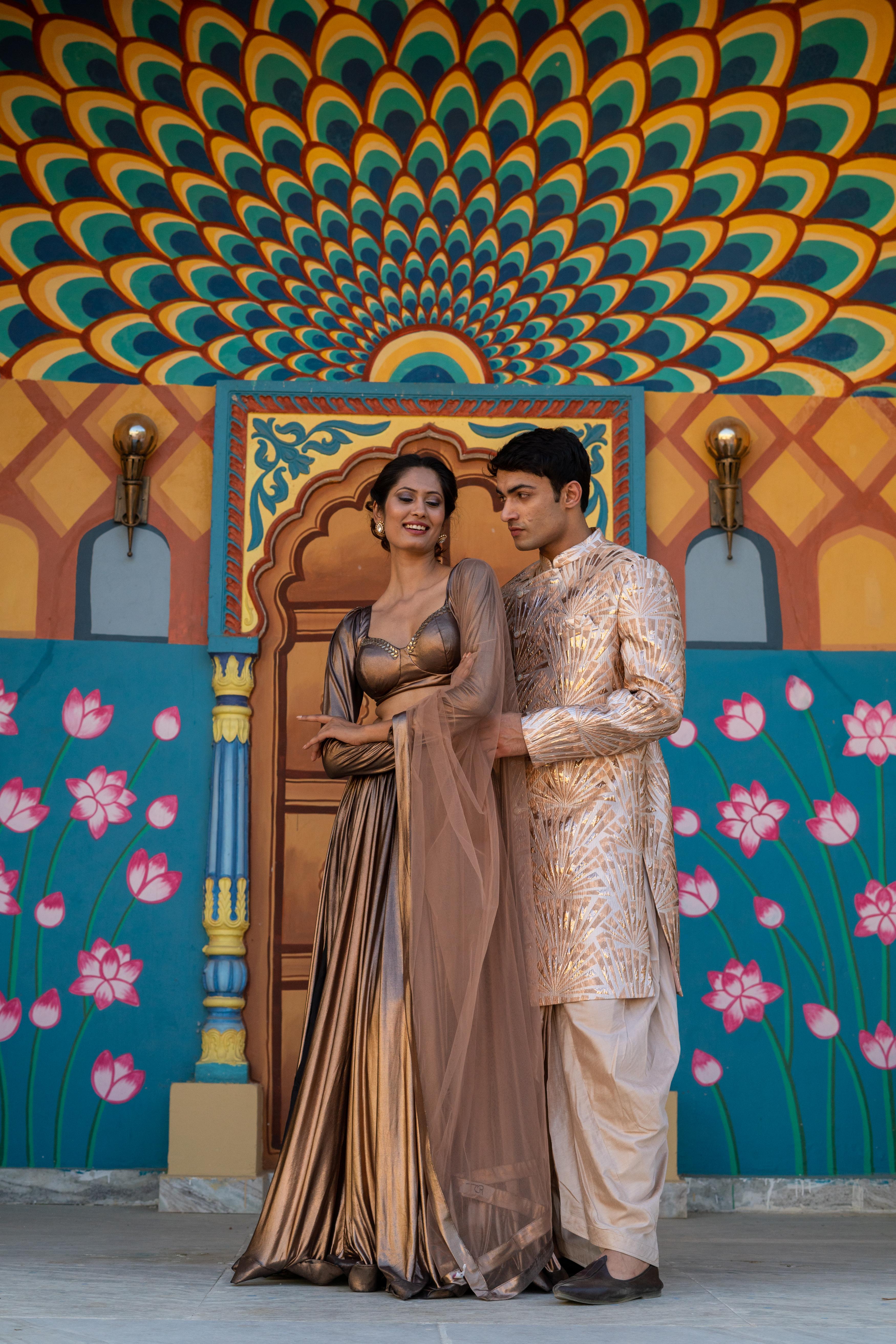Regal Gold Embroidered Sherwani with Cream Gold Churidar!