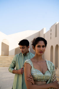 Pastel Green Designer Lehenga Set with Embroidered Blouse & Dupatta !