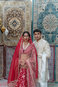 TCR Ivory Embroidered Sherwani with Dupatta!