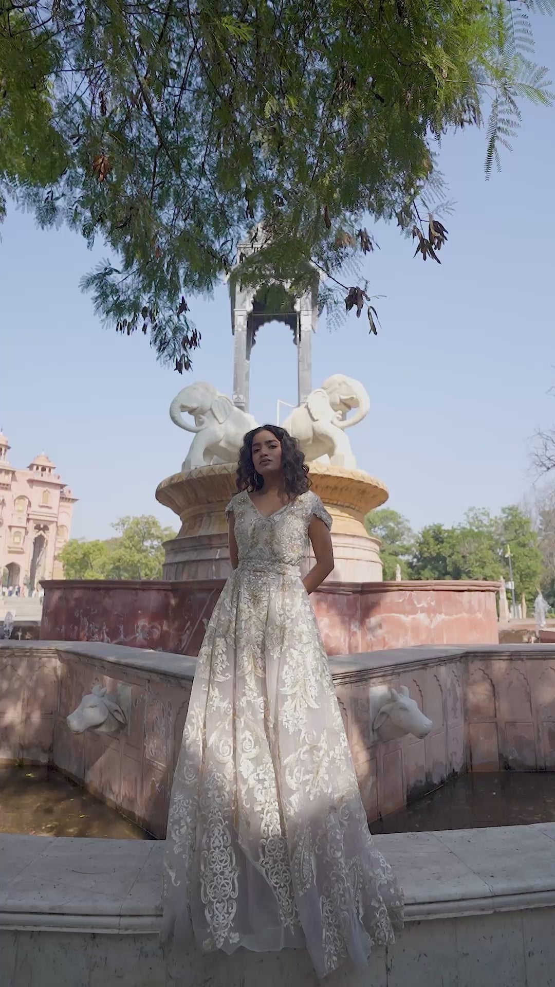 Smoky-Grey Embroidered Tulle Evening Gown!