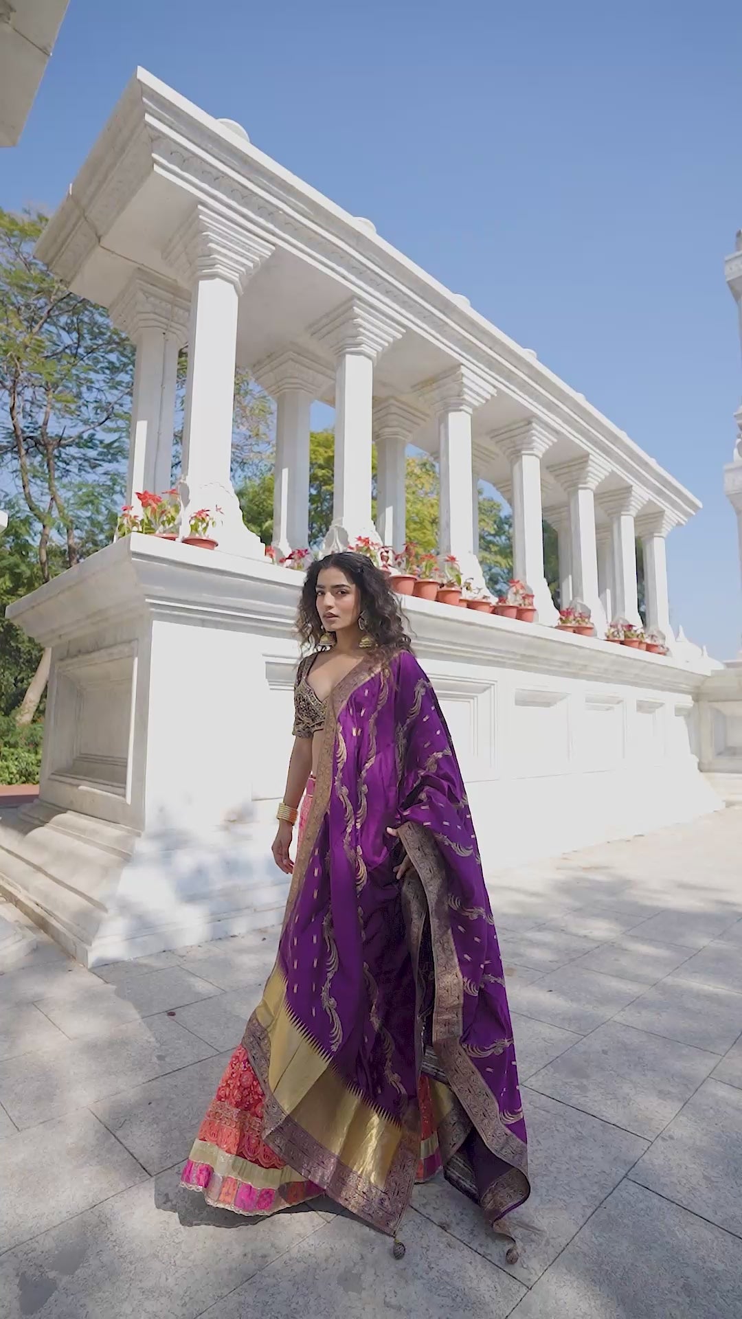 Royal Plum & Coral Ombre Embroidered Lehenga Set!