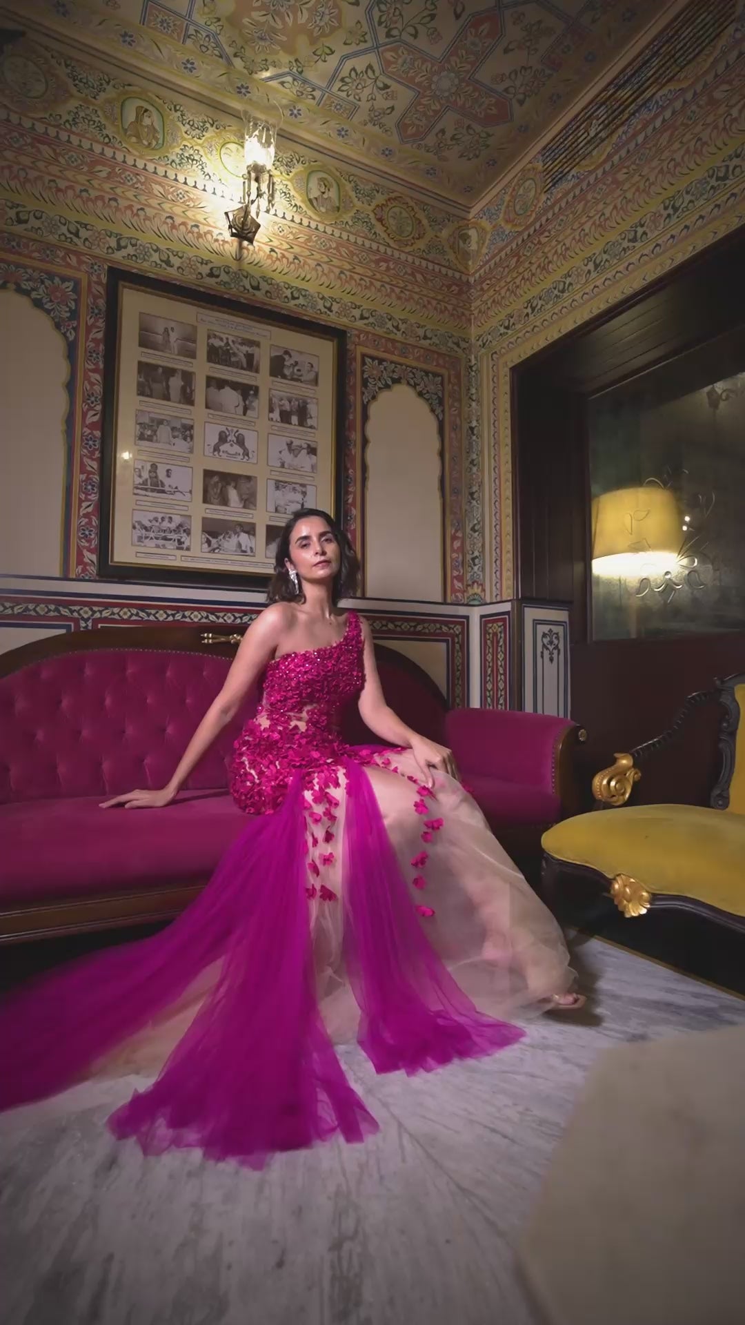 Fuchsia One-Shoulder Couture Gown with 3D Floral Appliqué!
