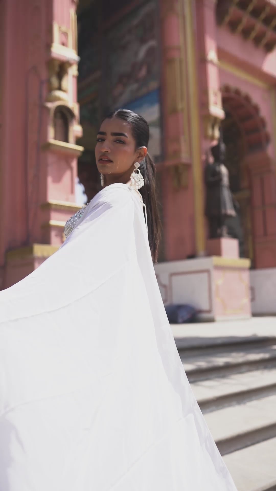Ivory Draped Saree with Embellished Blouse!