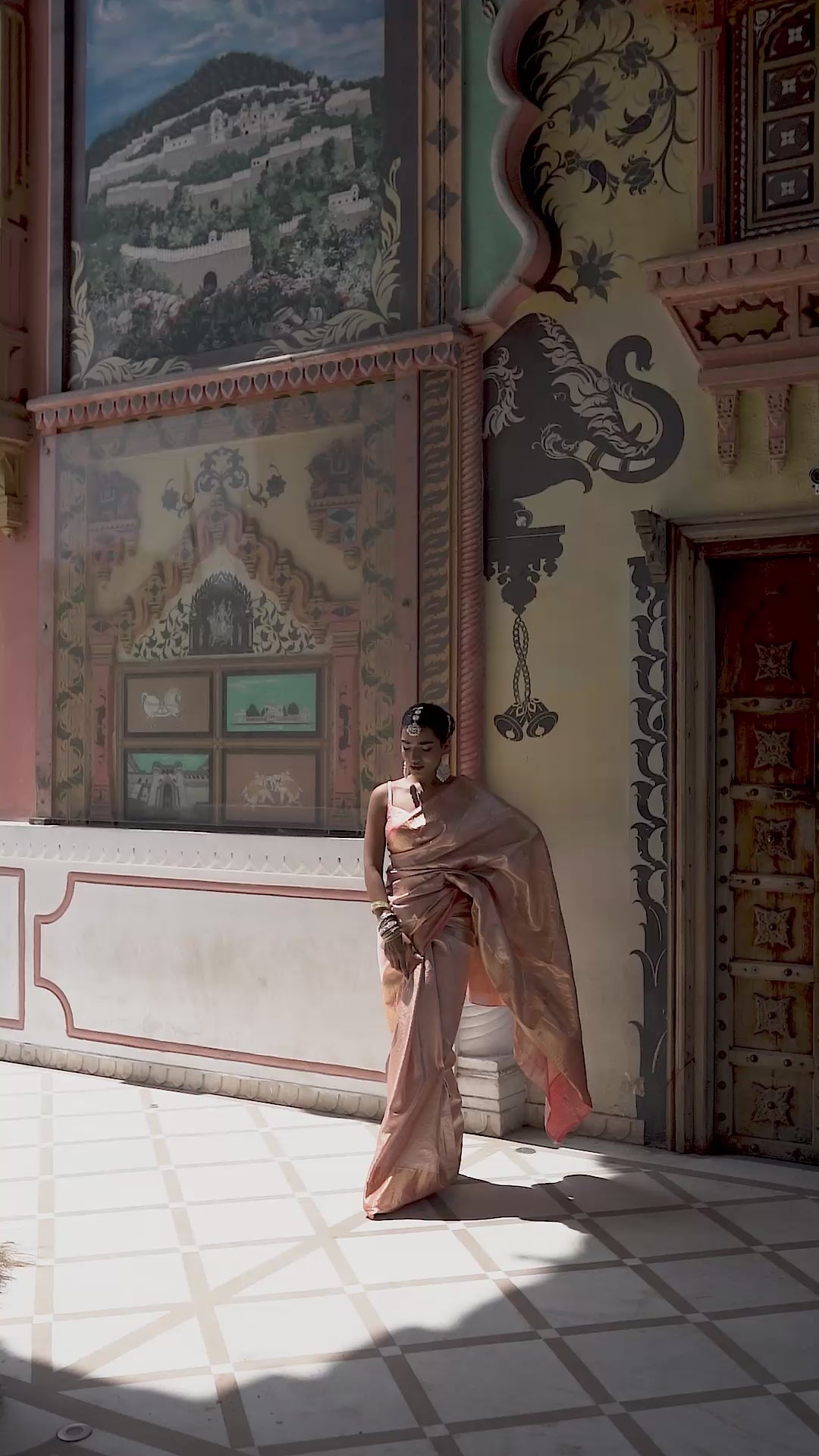Peach-Gold Banarasi Silk Saree!