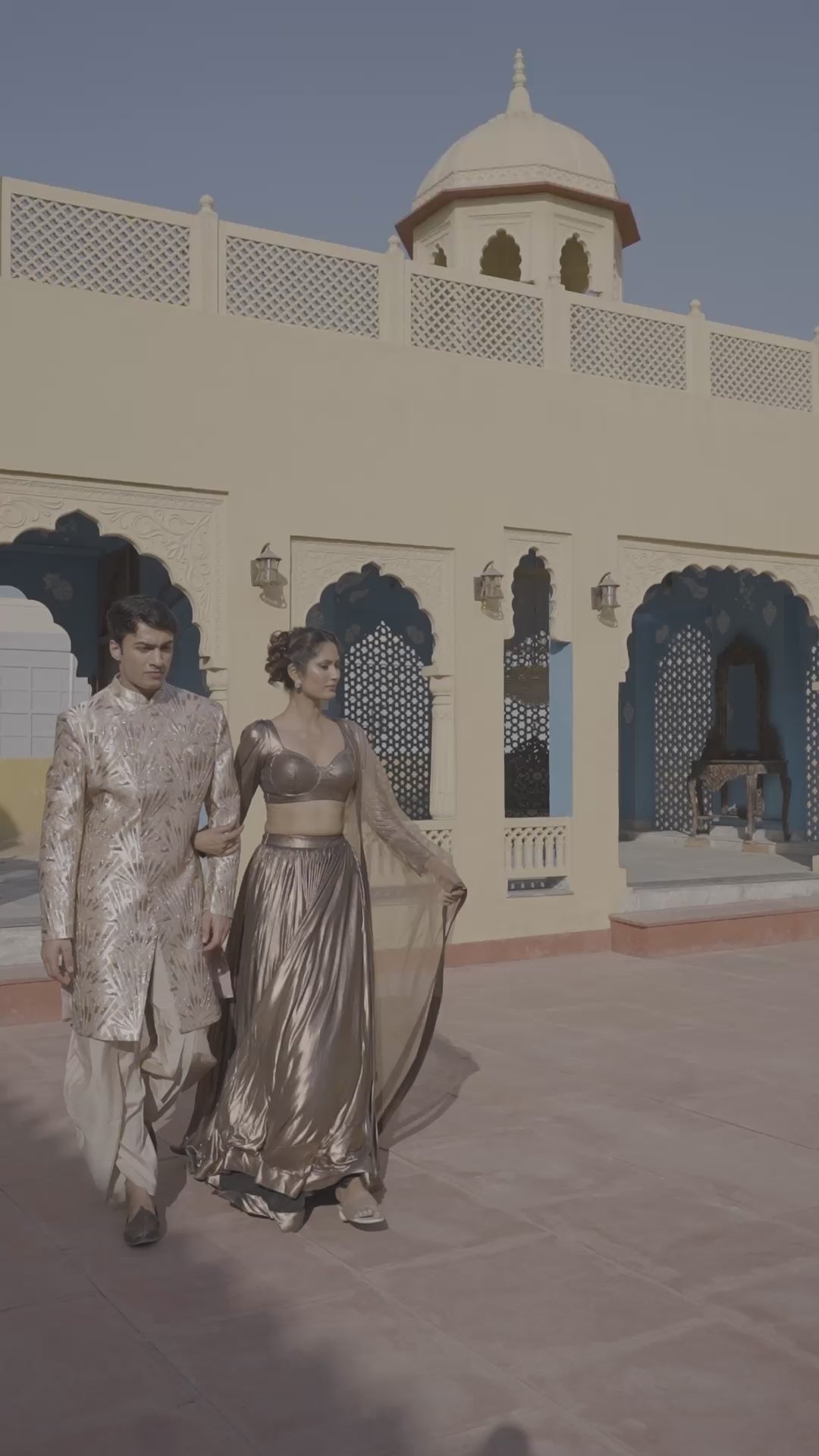 Regal Gold Embroidered Sherwani with Cream Gold Churidar!