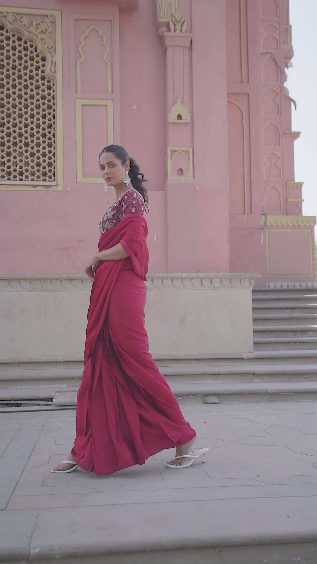 TCR Maroon Pre Stitched Saree With Sequin Embroidered Blouse!