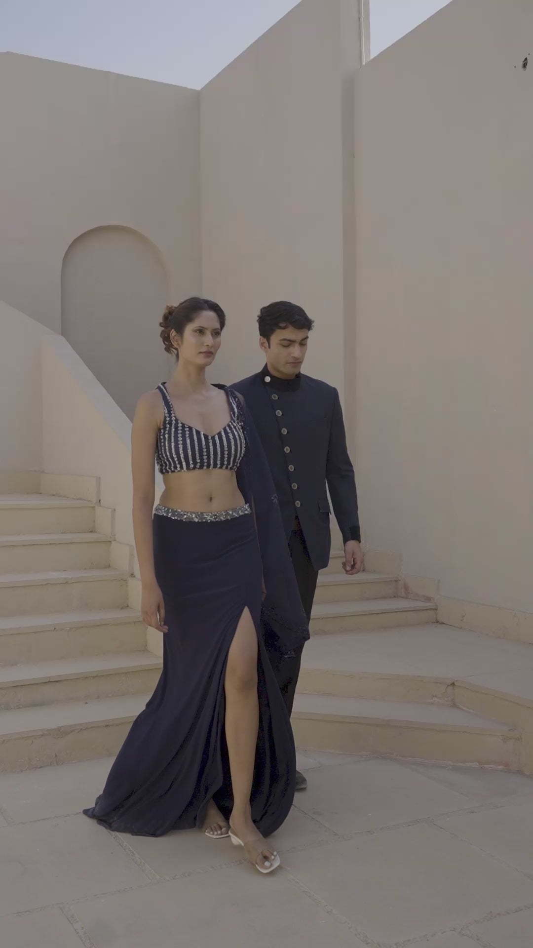 Midnight Blue Embellished Lehenga with Sheer Dupatta!