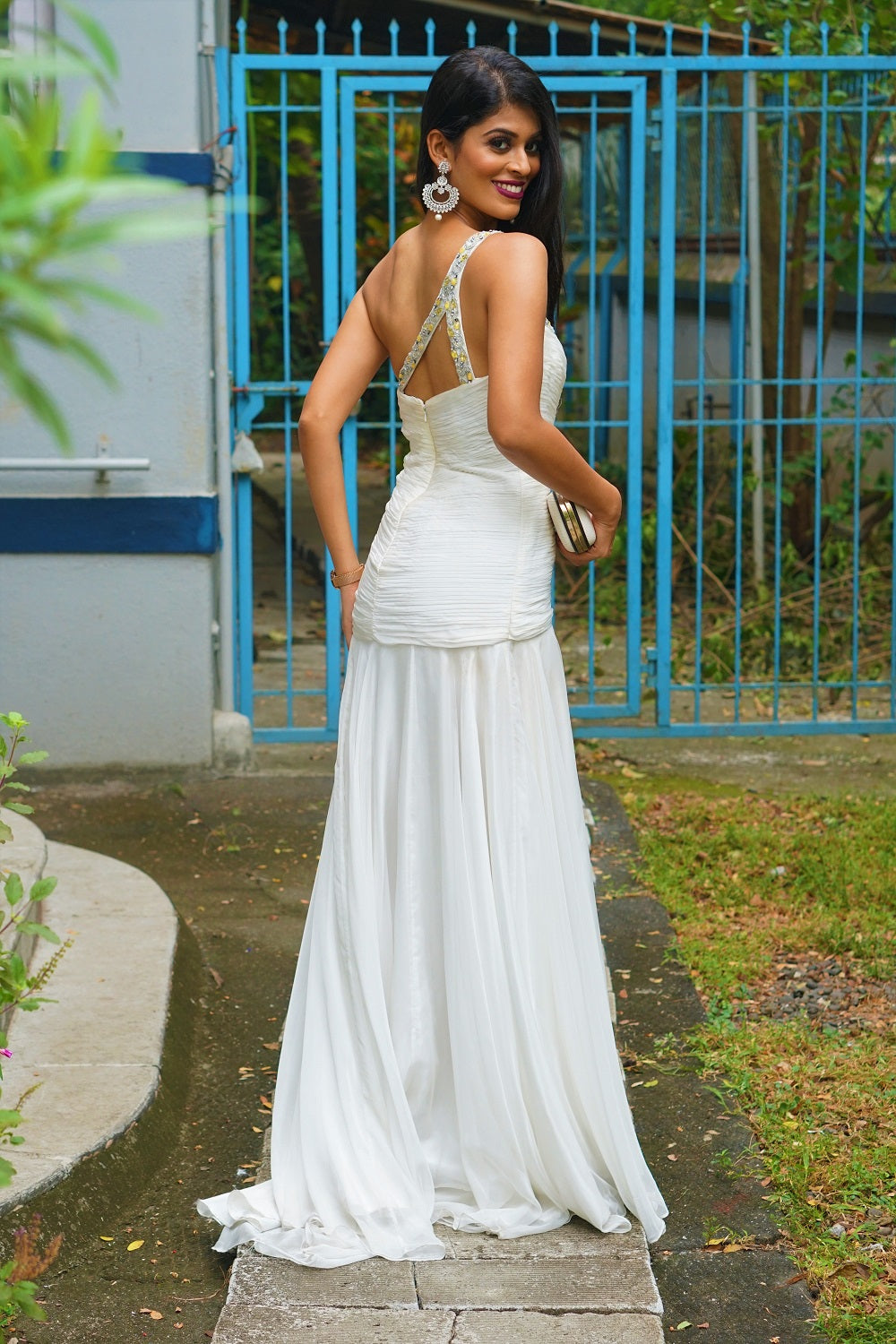 Sherry Hill White Asymmetrical Embellished One Shoulder Gown!