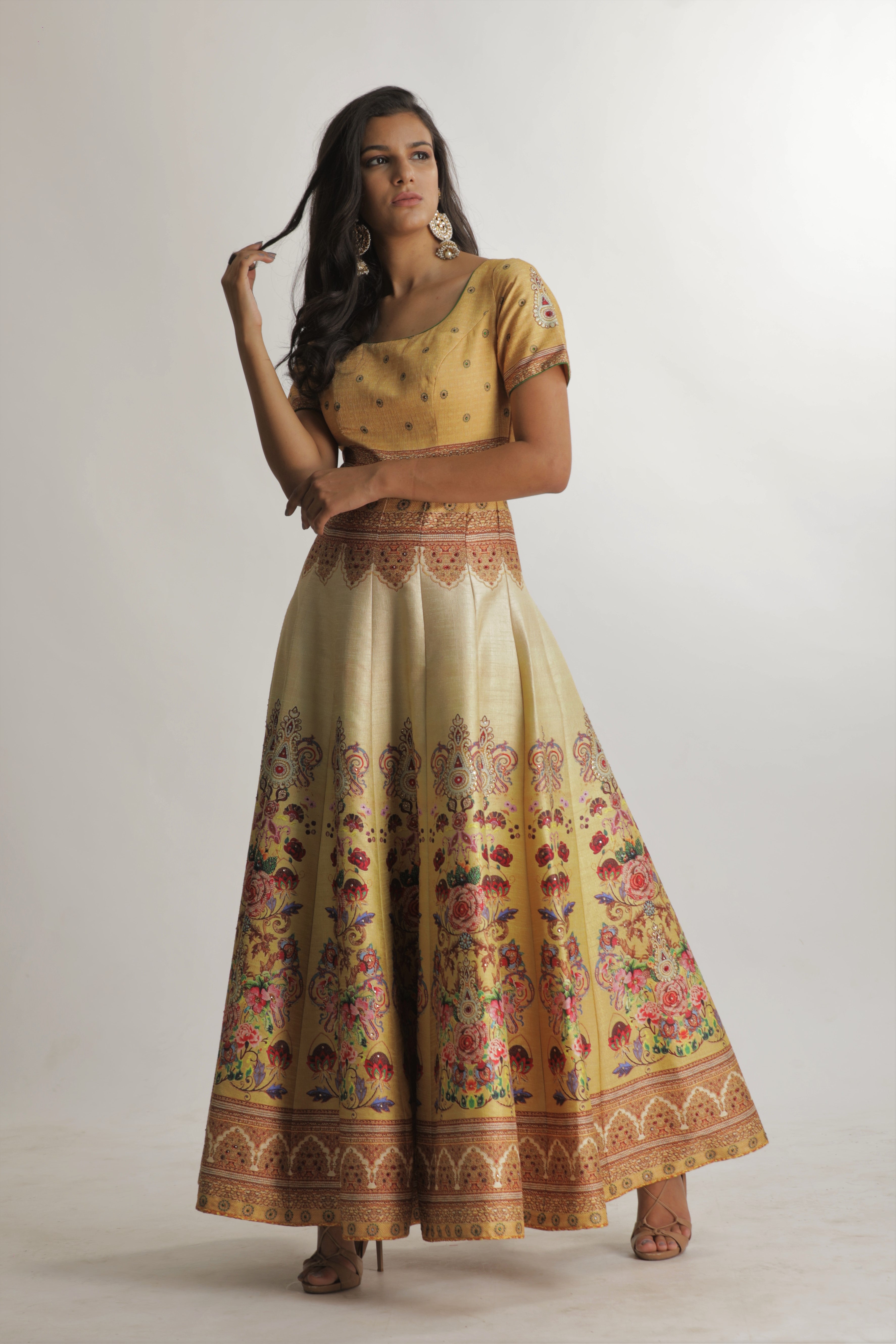 TCR Yellow Floral Printed Indian Gown!