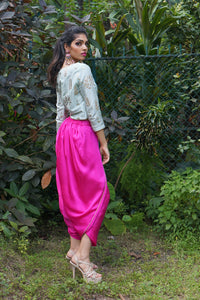 TCR Mint Foil Work Crop Top With Fuchsia Pink Dhoti!