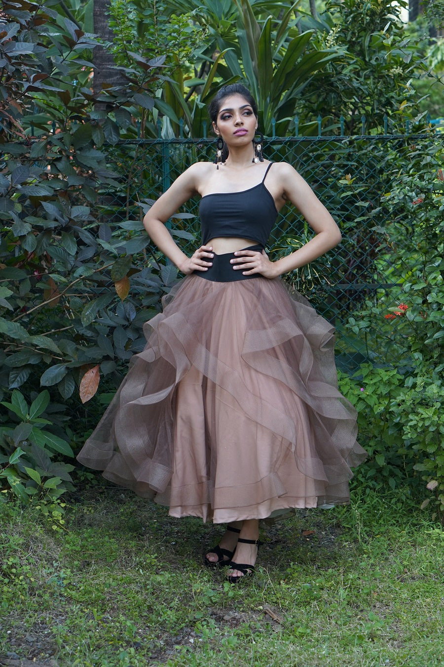 TCR Brown Tulle Layered Skirt With Black Bodysuit!