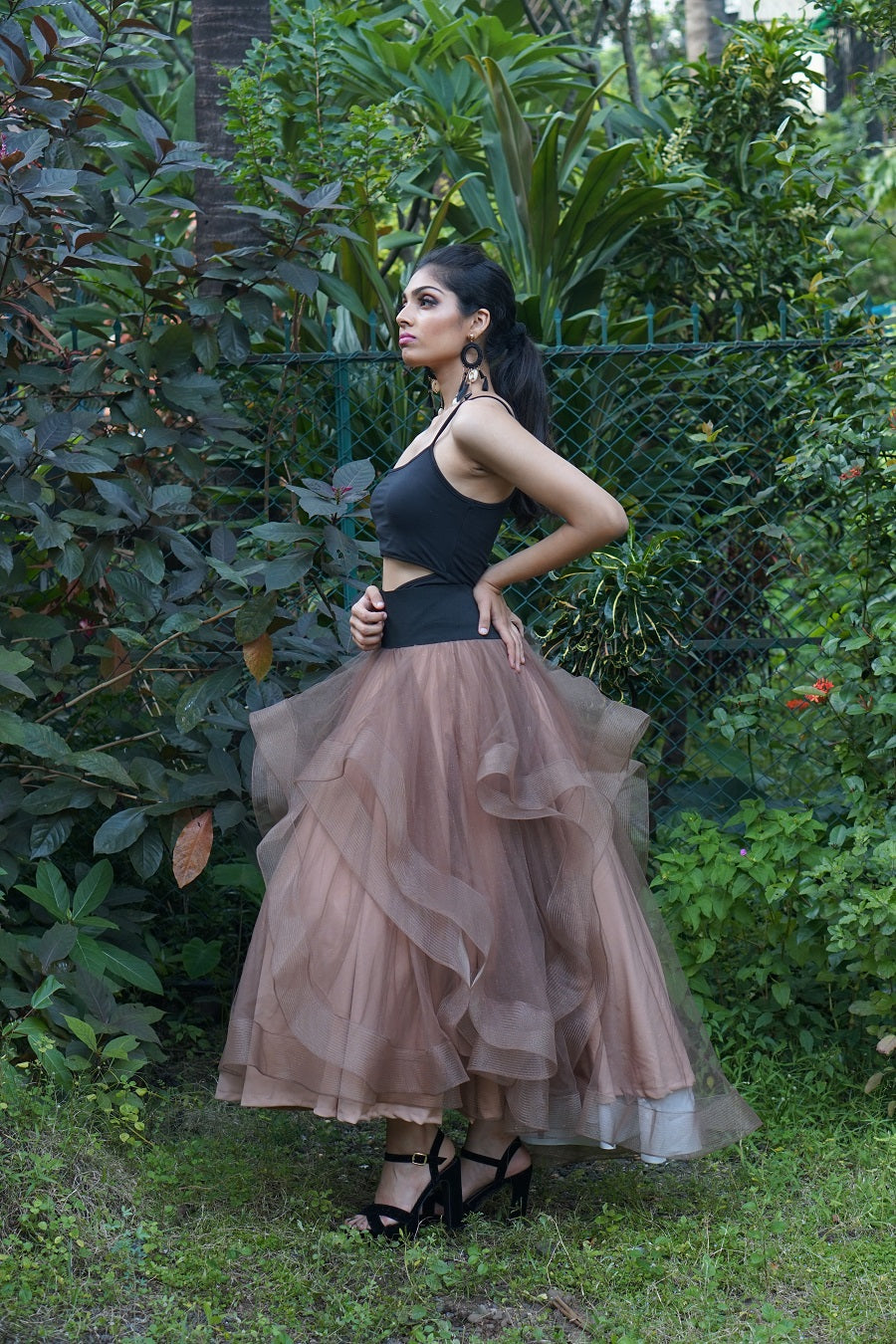 TCR Brown Tulle Layered Skirt With Black Bodysuit!