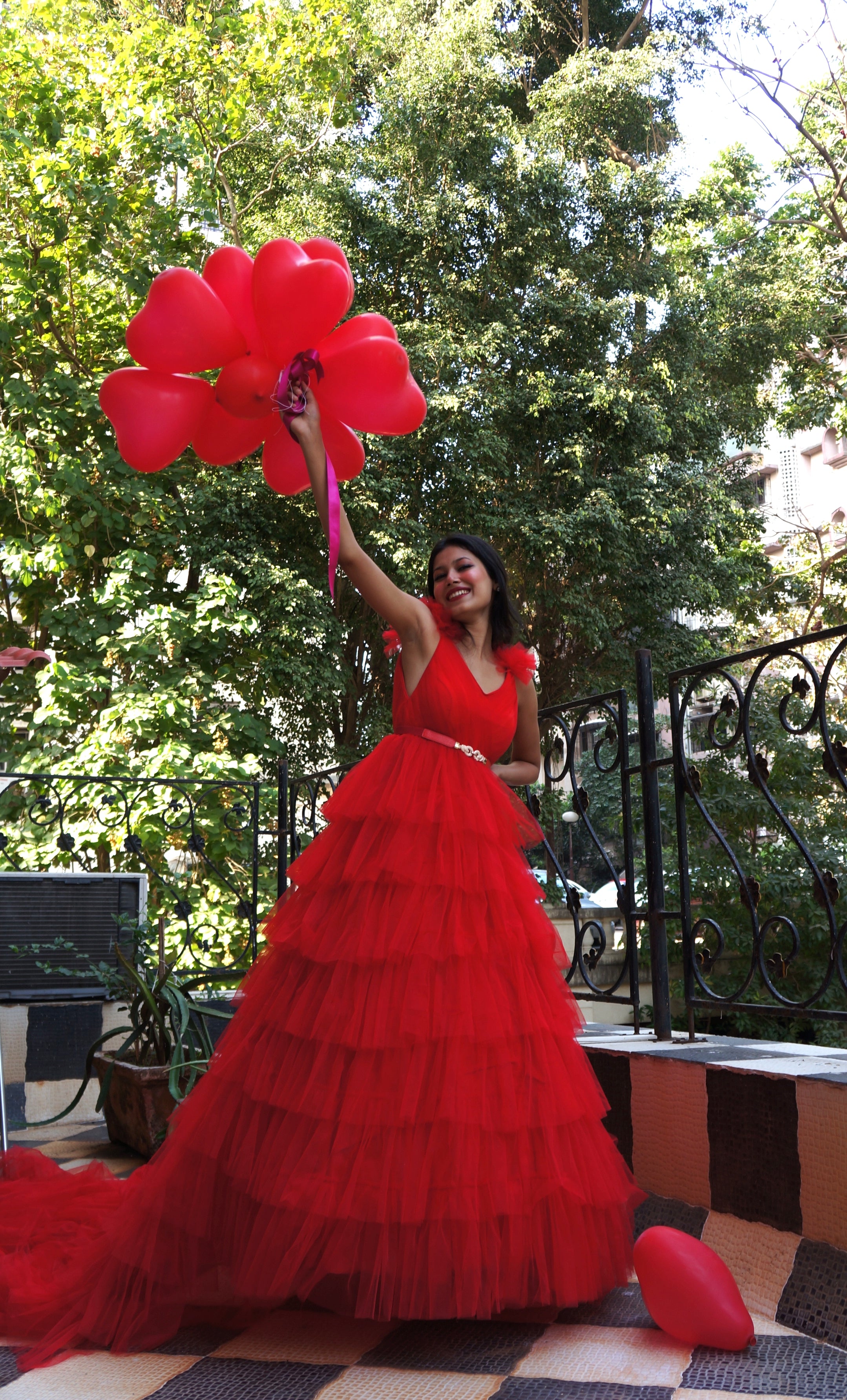 TCR Red V Neckline Tiered Trail Gown!